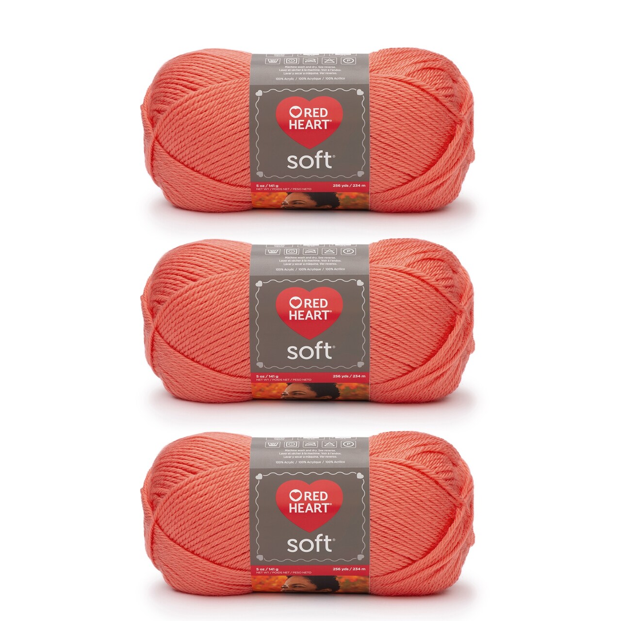 Red Heart Soft Coral Yarn - 3 Pack of 141g/5oz - Acrylic - 4 Medium (Worsted) - 256 Yards - Knitting/Crochet